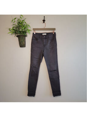 Madewell 9" High Rise Skinny Jeans Distressed Frayed Jegging Black Wash 28